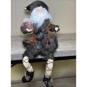 Christmas Santa Elf Fairy Shelf Sitter 16” Brown Fur Rustic Woodsy